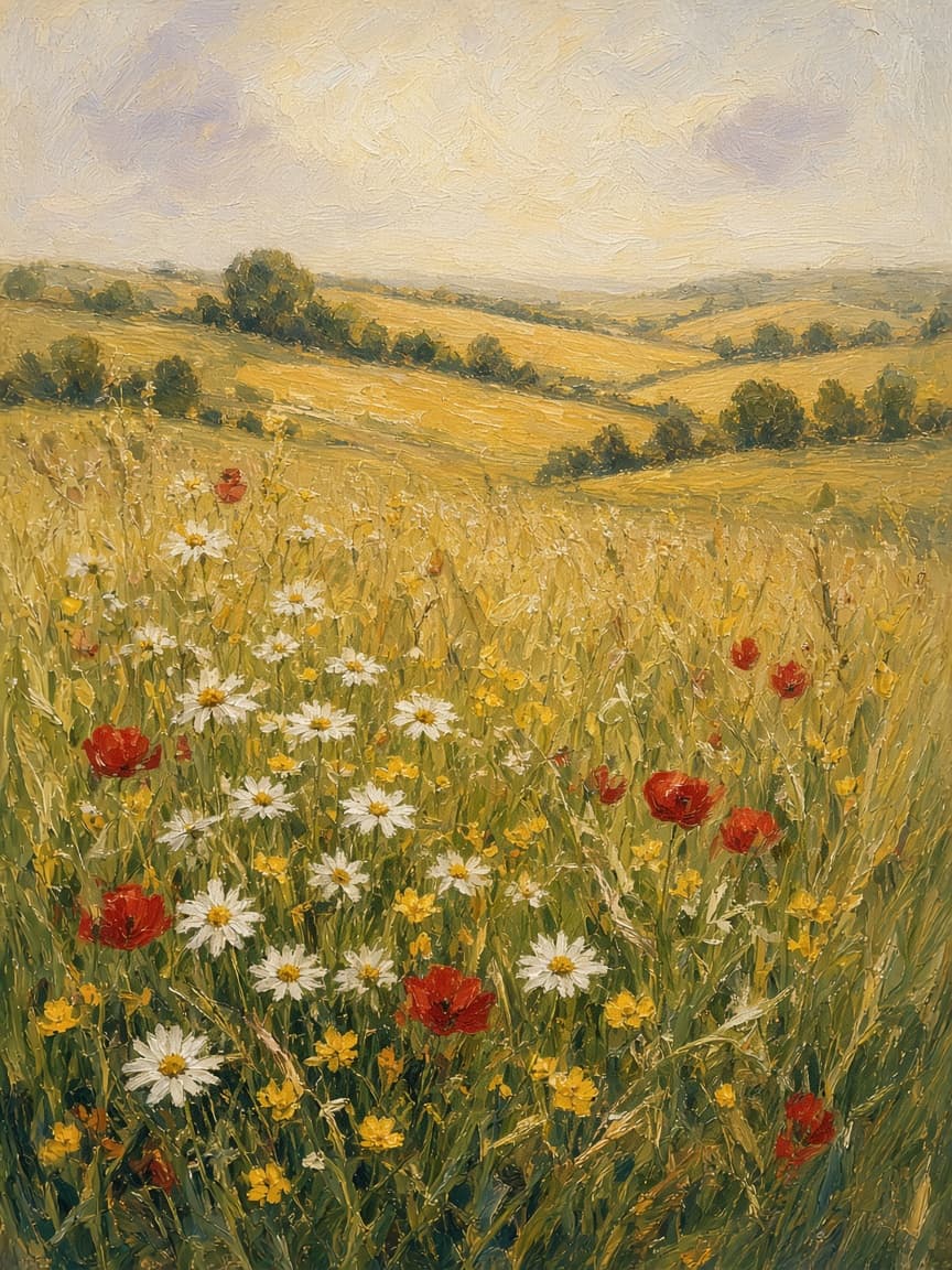 Summer Fields, original oil painting of a wildflower meadow