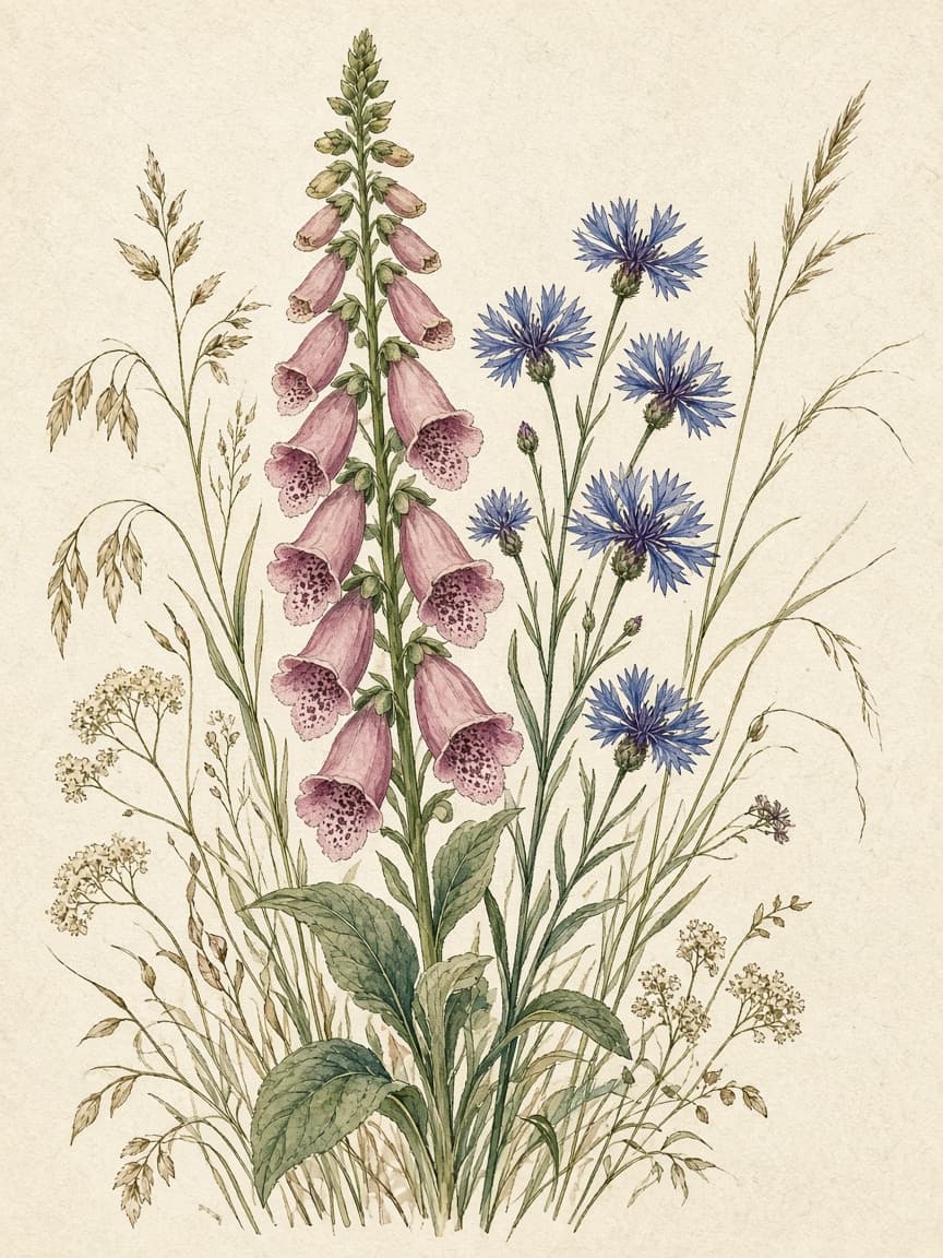 Wildflowers, fine art botanical print